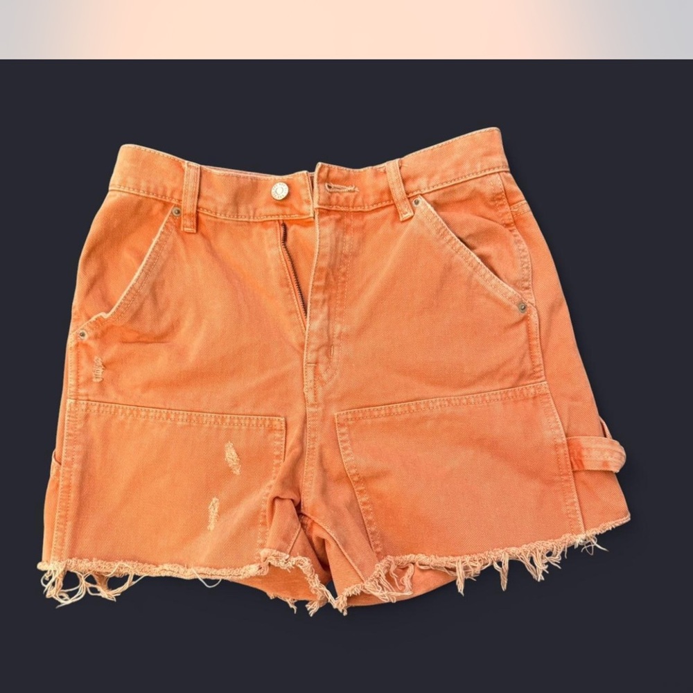 Women's Orange Distressed Carpenter Shorts